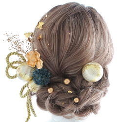 2003 ドライフラワー 成人式 卒業式 和装 結婚式 ウエディング 色打掛 袴 髪飾り 金箔　水引 1枚目の画像