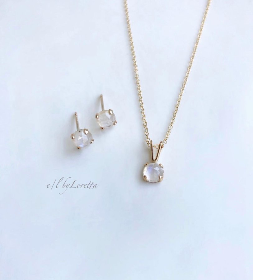 レインボームーンストーン 14kgf necklace & pierce SET
