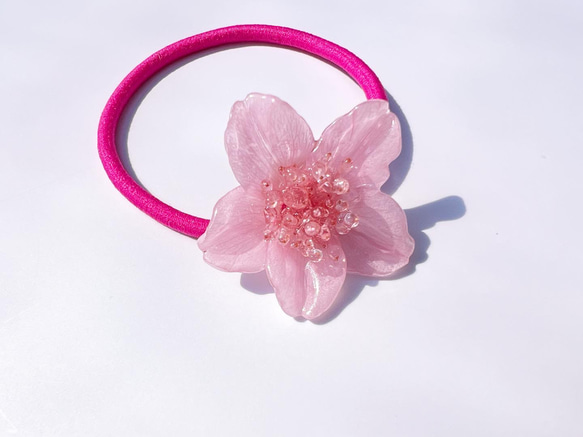 本物の桜 ソメイヨシノ pink×pink② 1輪ヘアゴム◎現品販売 2枚目の画像