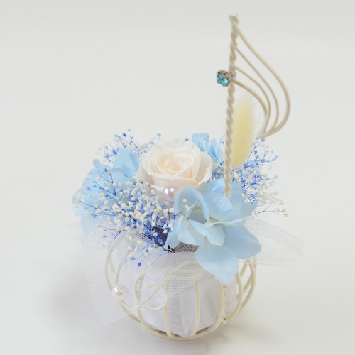 楽器と音楽のフラワーアレンジ 音符♪ アイスブルー 【プリザーブド  