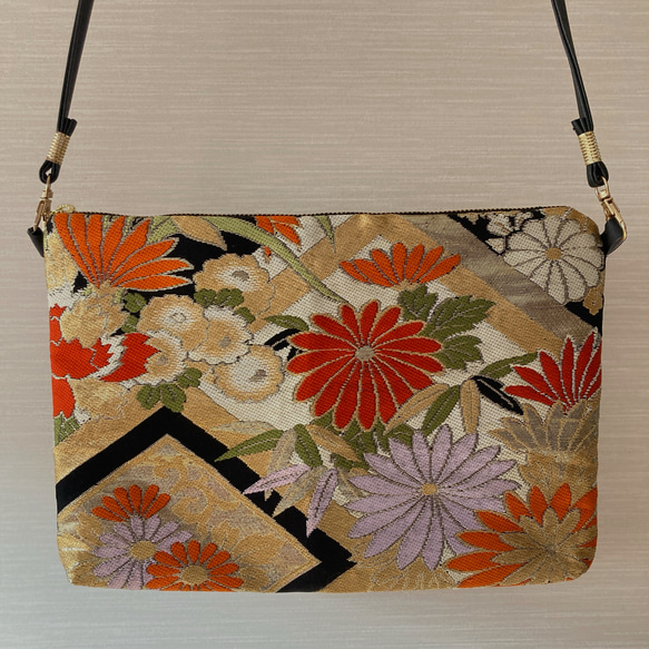 サコッシュ】御朱印帳入れ 和風 斜めがけ 草花 着物リメイク 絹織物