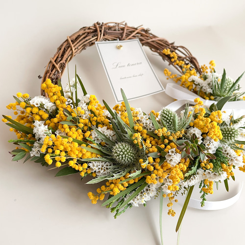 早割】フレッシュミモザのハーフリース ミモザリース ミモザ