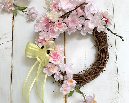 シーグラスアート　桜のリース 3539ffca3b0f8876f1a49ef304da60