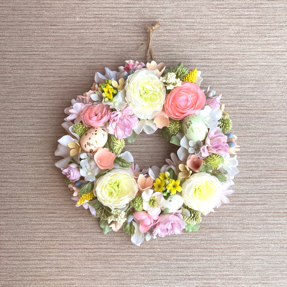 春リース イースター フラワーリース マーガレット 春まち パステル