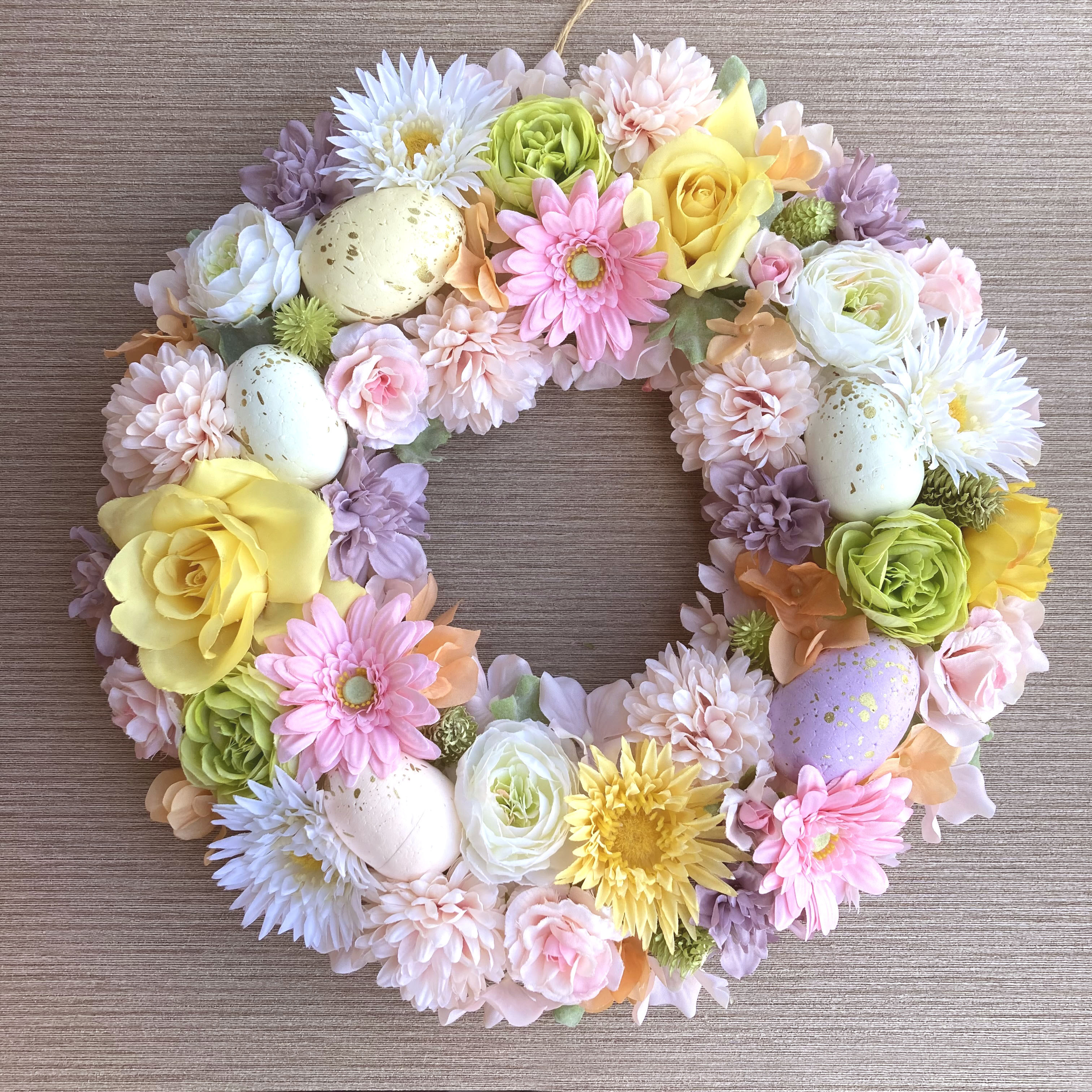 一点物【春リース】お花たっぷり パステルエッグのイースターリース　３５cm