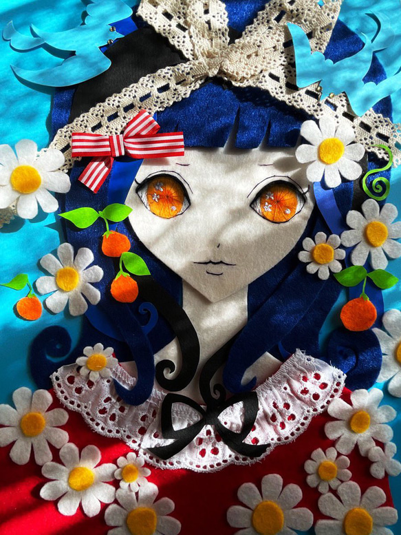 刺繍と切り絵貼り絵の乙女イラスト原画 その他アート くもやしき 刺繍と切り絵貼り絵の乙女イラスト原画 その他アート くもやしき