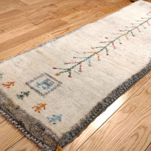 秋 新規入荷】ペルシャ ギャッベ ミニランナー 115×42cm アイボリー