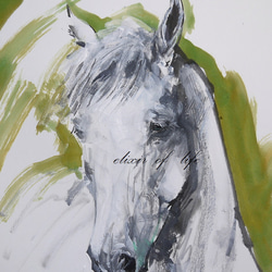 葦毛の馬のポートレート２０２３(とても暑い和紙32cm×２３ｃｍ、墨、アクリル) 1枚目の画像