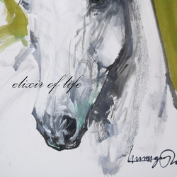 葦毛の馬のポートレート２０２３(とても暑い和紙32cm×２３ｃｍ、墨、アクリル) 3枚目の画像