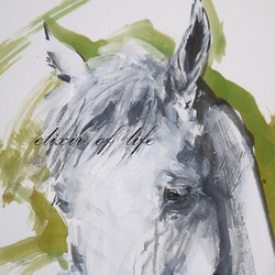 葦毛の馬のポートレート２０２３(とても暑い和紙32cm×２３ｃｍ、墨、アクリル) 2枚目の画像