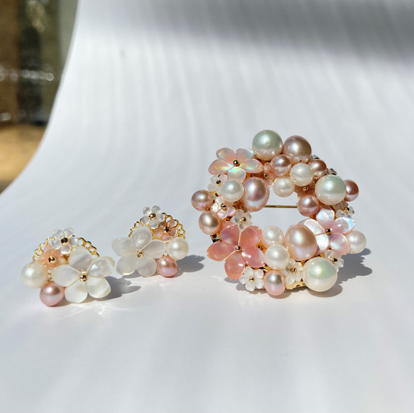 2way　淡水真珠のブローチ・ネックレス 　14kgf　*環桜* 12枚目の画像