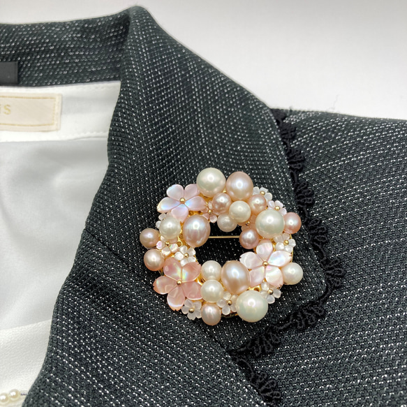 2way　淡水真珠のブローチ・ネックレス 　14kgf　*環桜* 2枚目の画像