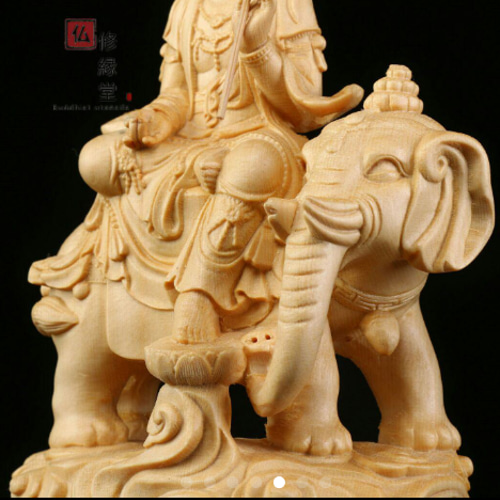 木彫り 仏像 文殊菩薩 普賢菩薩座像一式 彫刻 一刀彫 天然木檜材CQ