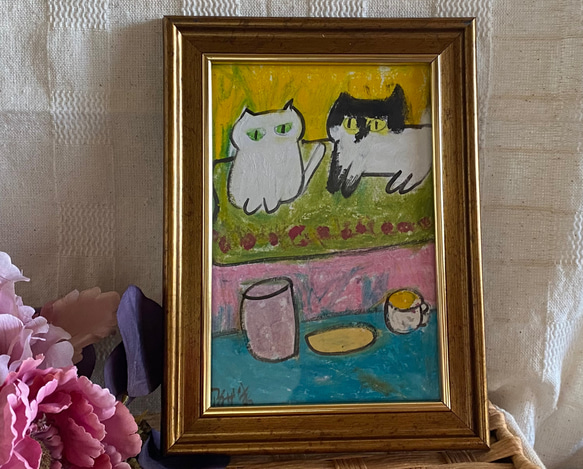 絵画。壁掛け原画【可愛い猫たちとロマンチックのピアノ曲】 絵画。壁掛け原画【可愛い猫たちとロマンチックのピアノ曲】