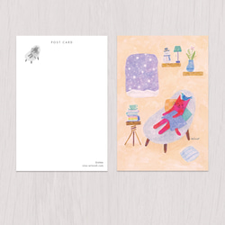 ポストカード2枚セット　赤い猫と青い鳥「ハルとソラ」No.2023-02 2枚目の画像