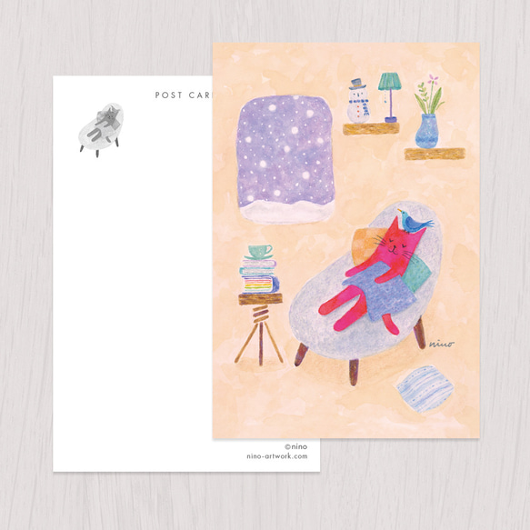 ポストカード2枚セット　赤い猫と青い鳥「ハルとソラ」No.2023-02 1枚目の画像