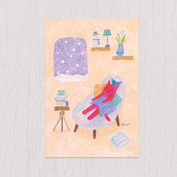 ポストカード2枚セット　赤い猫と青い鳥「ハルとソラ」No.2023-02 5枚目の画像