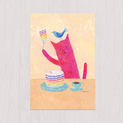 ポストカード2枚セット　赤い猫と青い鳥「ハルとソラ」No.2023-03 5枚目の画像