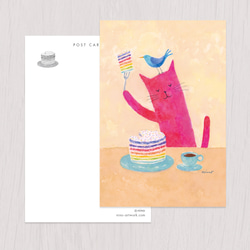 ポストカード2枚セット　赤い猫と青い鳥「ハルとソラ」No.2023-03 1枚目の画像