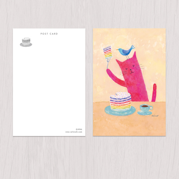 ポストカード2枚セット　赤い猫と青い鳥「ハルとソラ」No.2023-03 2枚目の画像