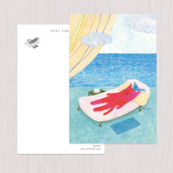 ポストカード2枚セット　赤い猫と青い鳥「ハルとソラ」No.2023-08 1枚目の画像