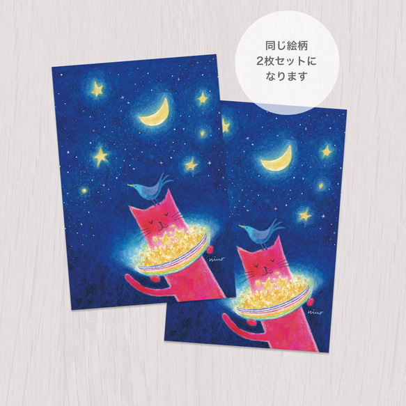 ポストカード2枚セット　赤い猫と青い鳥「ハルとソラ」No.2023-12 4枚目の画像