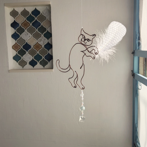 サンキャッチャー 鳥獣戯画 モビール ネコ 和風 シンプル インテリア