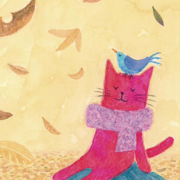 ポスター　赤い猫と青い鳥「ハルとソラ」No.2023-10（額なし／A4、B4、A3） 5枚目の画像