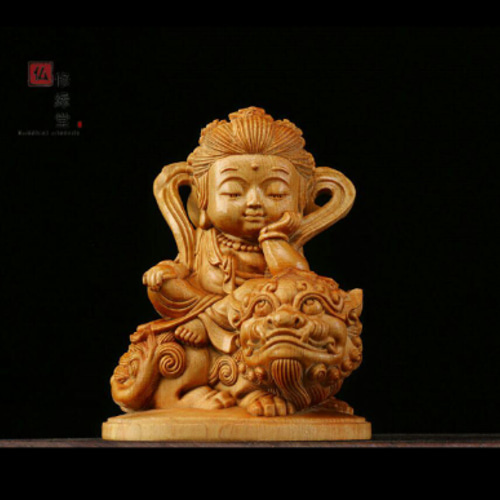 新作  文殊*普賢 木彫仏教  精密細工  ★鎮宅辟邪4 木彫り 仏像 文殊菩薩 普賢菩薩座像一式 崖柏 仏教美術 精密彫刻FS