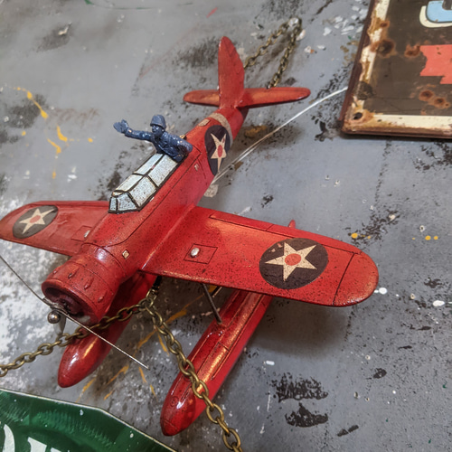 プロペラ機 水上飛行機 模型 OPEN&CLOSED 看板 ハンギングボード