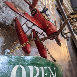 プロペラ機 水上飛行機 模型 OPEN&CLOSED 看板 ハンギングボード