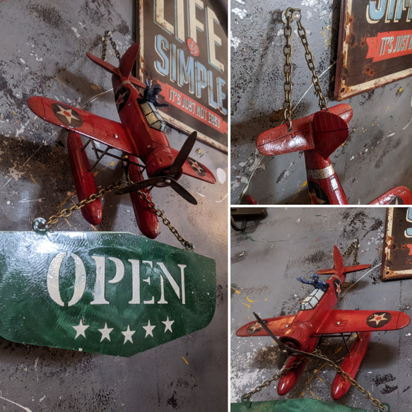 プロペラ機 水上飛行機 模型  OPEN&CLOSED 看板  ハンギングボード  #サインボード  #店舗什器 7枚目の画像