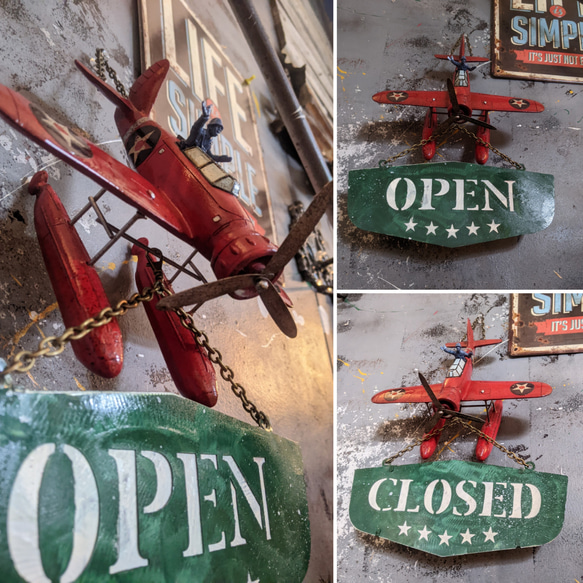 プロペラ機 水上飛行機 模型  OPEN&CLOSED 看板  ハンギングボード  #サインボード  #店舗什器 5枚目の画像