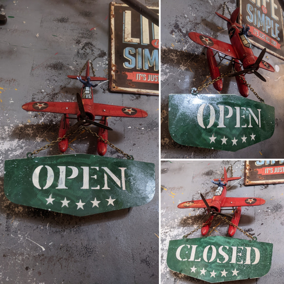 プロペラ機 水上飛行機 模型  OPEN&CLOSED 看板  ハンギングボード  #サインボード  #店舗什器 6枚目の画像