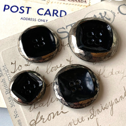 【送料無料】4個 1930年代 チェコ製 アンティーク ヴィンテージ 黒ガラスボタン 素材 [EY8493] 2枚目の画像