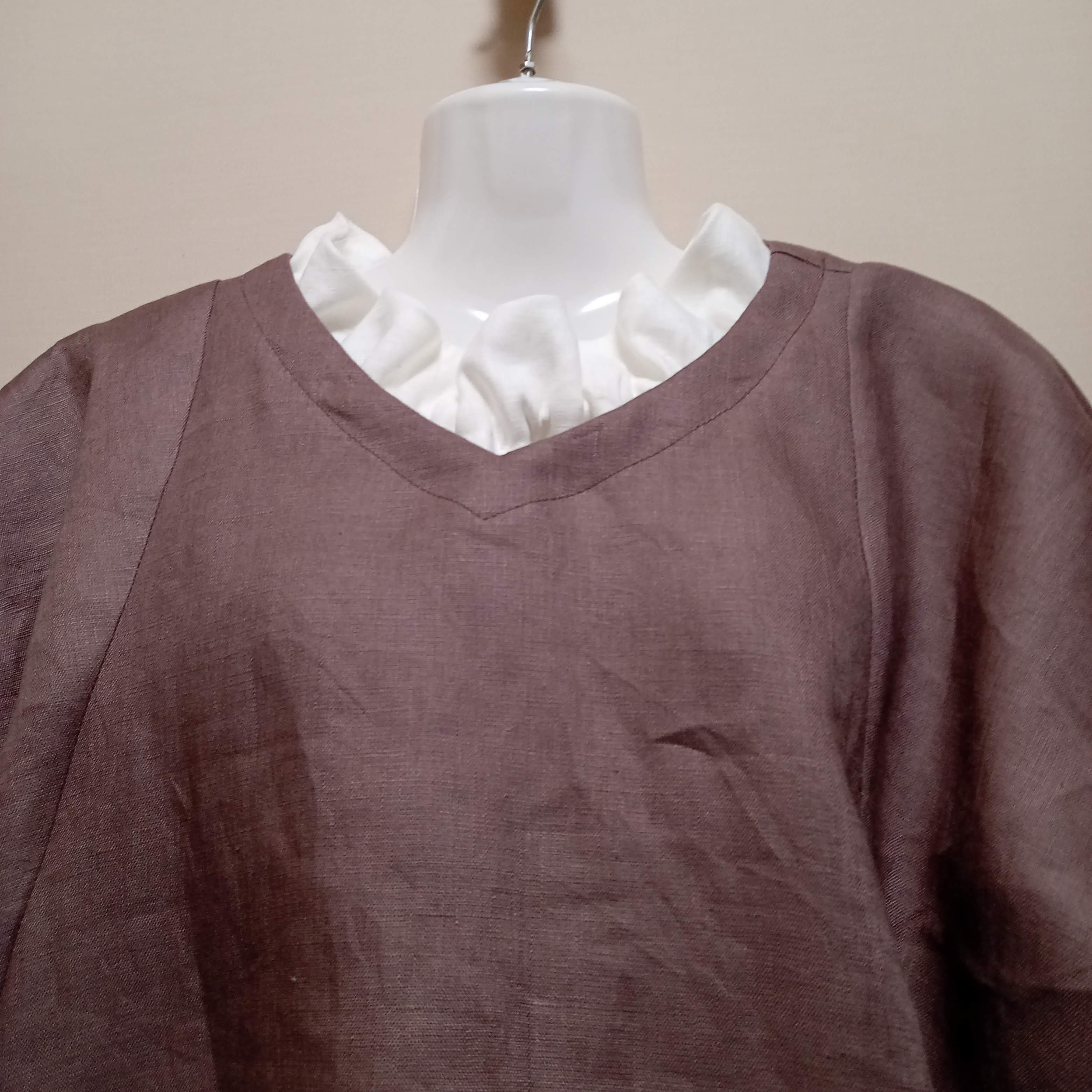 リネン◇ドルマンパフブラウス◇ブラウン◇フリーサイズ（リネン100％）