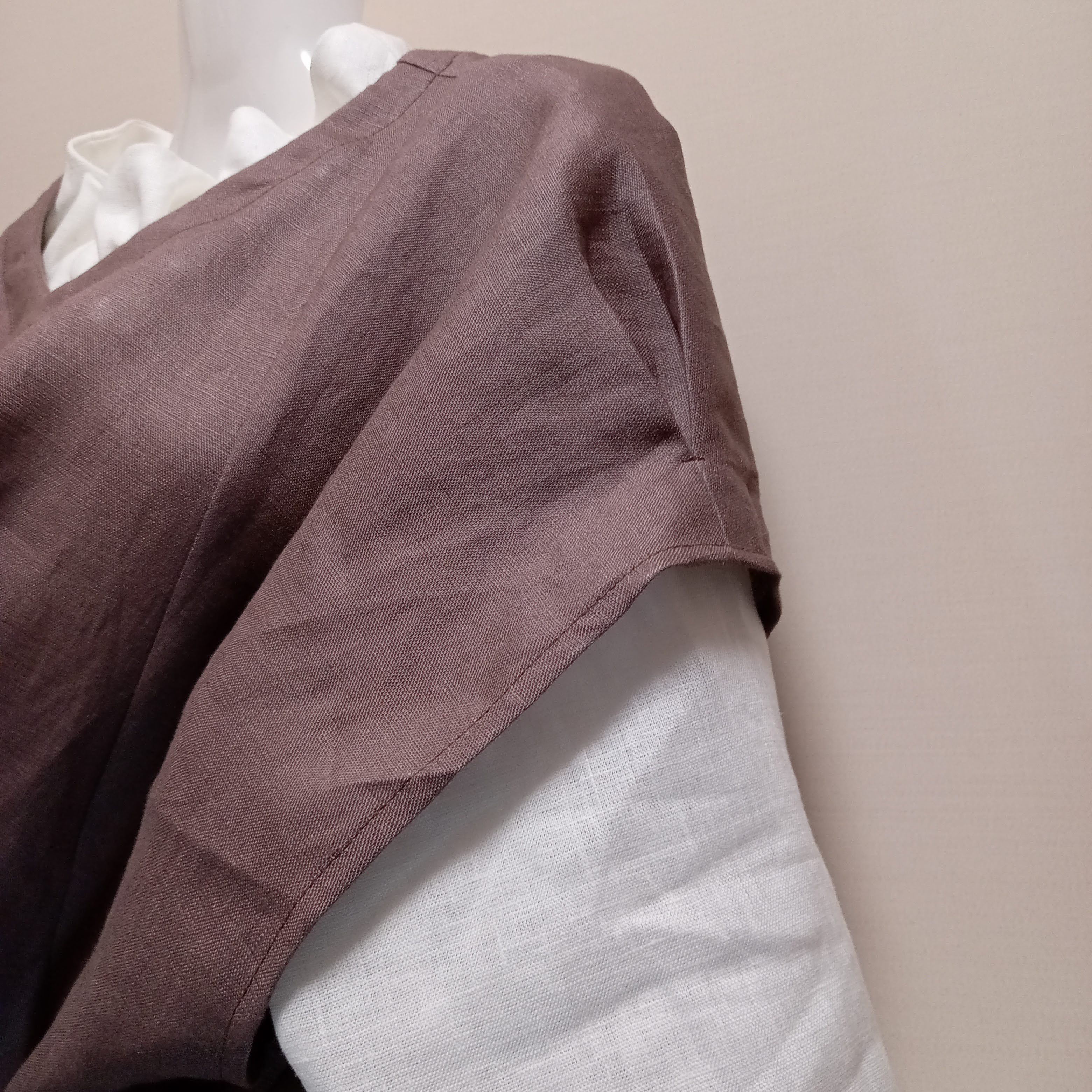 リネン◇ドルマンパフブラウス◇ブラウン◇フリーサイズ（リネン100％）