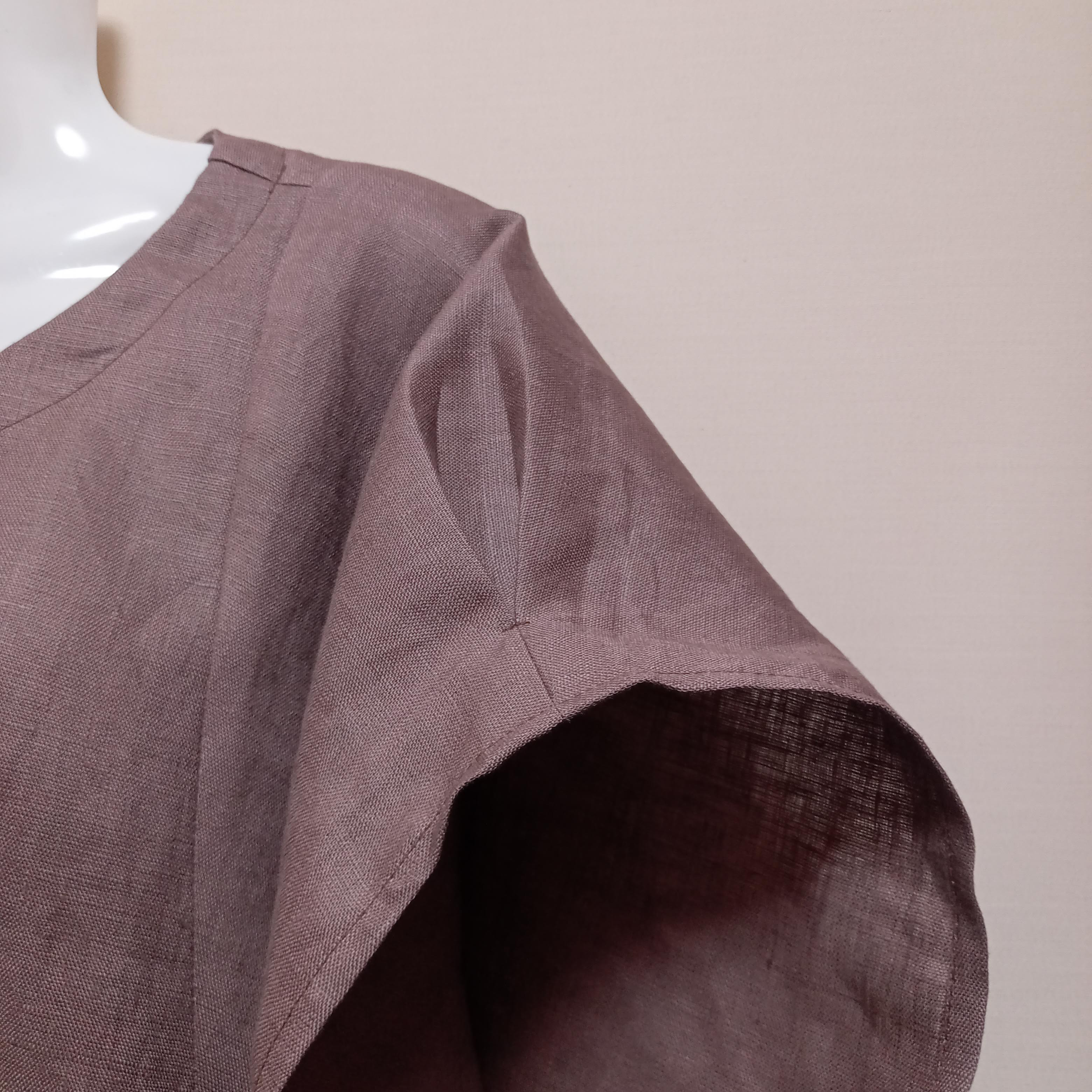 リネン◇ドルマンパフブラウス◇ブラウン◇フリーサイズ（リネン100％）