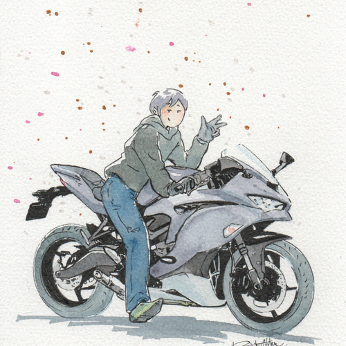 バイク オーダーメイド・イラスト オートバイ 水彩画 イラスト