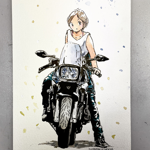 水彩画 バイク 旧車 イラスト