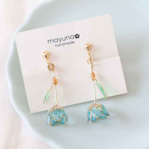 押し花ディップアートのミニチューリップイヤリング/ピアス