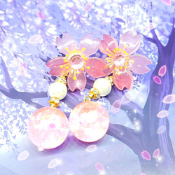 ꫛꫀꪝ⭐数量限定✨液体ガラスドーム 夜桜 春あかり 桜ピアス ピンク 7枚目の画像