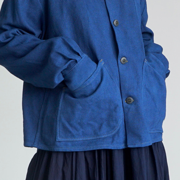 有領外套/藍色/三河棉刺子編織 第6張的照片