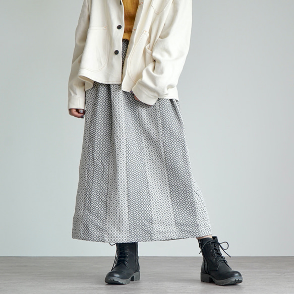 四つ目スカート/生成り/三河木綿 刺し子織 