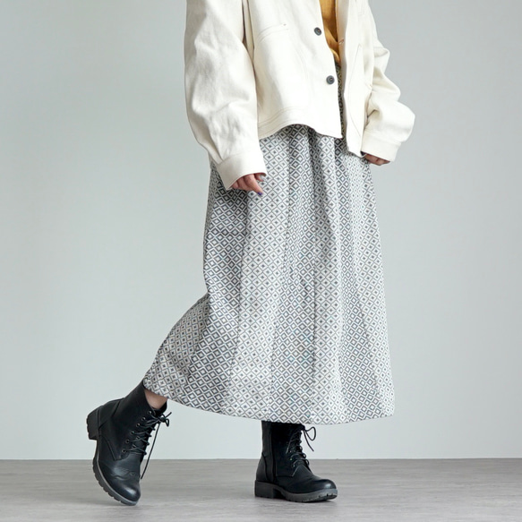 四つ目スカート/生成り/三河木綿 刺し子織 