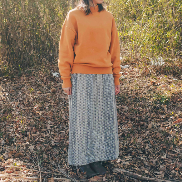四つ目スカート/生成り/三河木綿 刺し子織 