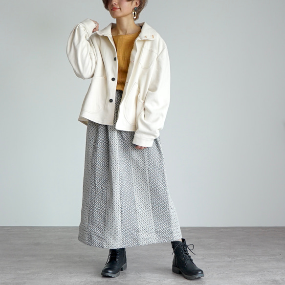 四つ目スカート/生成り/三河木綿 刺し子織 