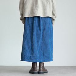 四つ目スカート/ブルー/三河木綿 刺し子織 3枚目の画像