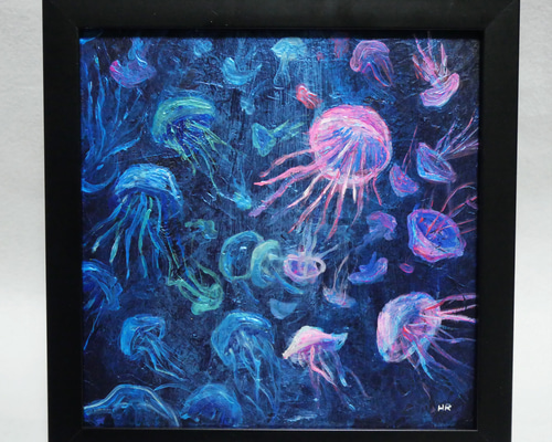絵画 （大型117cm） 美術品 　クラゲ　油絵　日本画　額縁 gfsan-0077.jpg