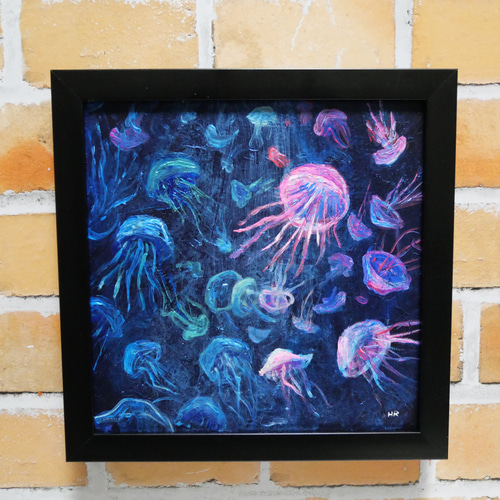 油絵 ミニ絵画【クラゲの水族館】 絵画 HR 通販 15556224